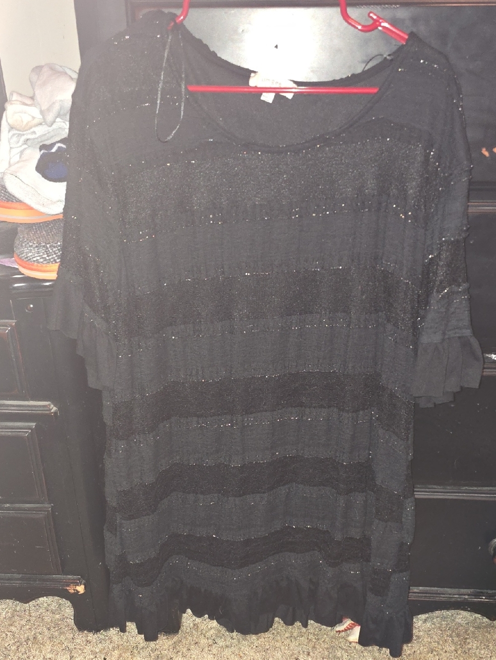 Umgee Black Sparkle Tiered Tunic Top